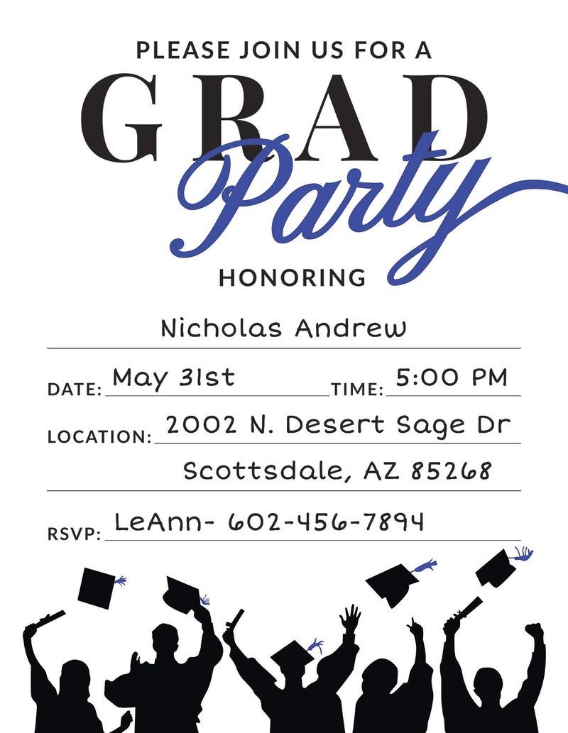 Pink Pixie Studio 25 Blue & Black Graduation Party Invitations with Envelopes for College, High School, University Grad Celebration or Announcement- Invite Cards Fill In Style- Party Decorations Supplies - Image 3